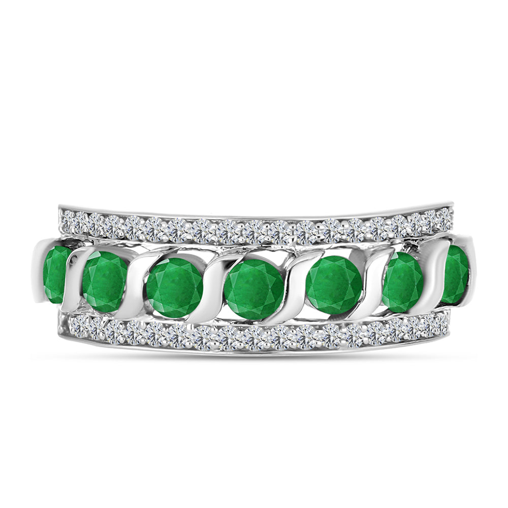 Anillo de Plata con Esmeralda de Zambia y Topacio Blanco