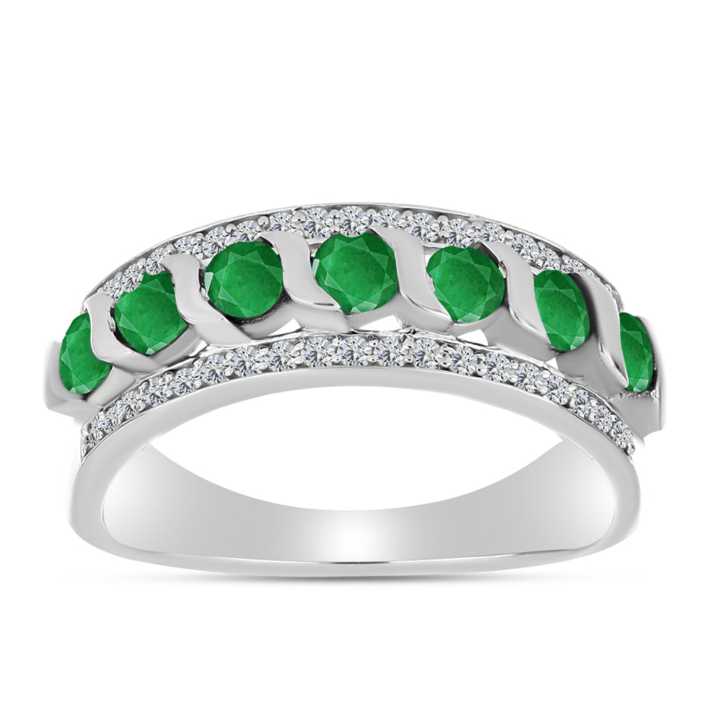 Anillo de Plata con Esmeralda de Zambia y Topacio Blanco