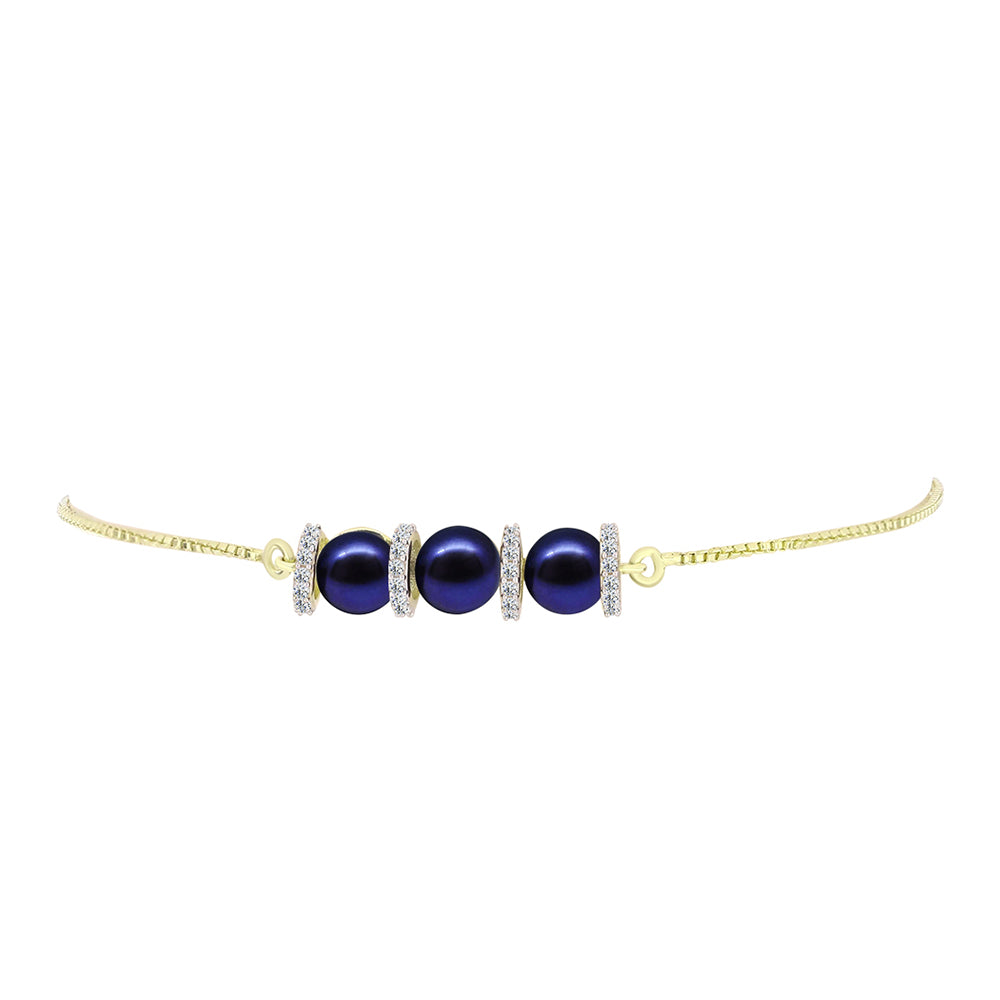 Pulsera de Plata Bañada en Oro con Perla Negra de Agua dulce y Topacio Blanco 2 