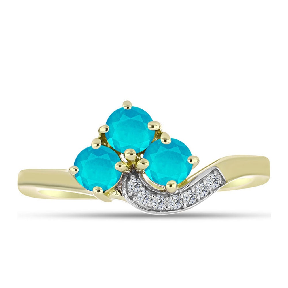 Anillo de Plata Bañada en Oro con Jade Azul y Topacio Blanco
