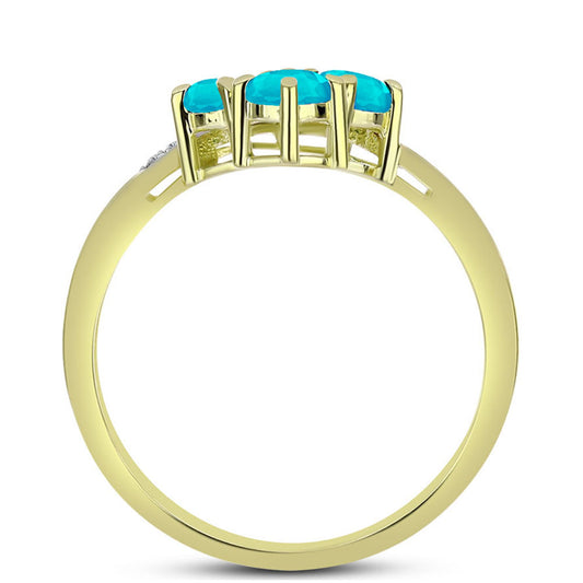 Anillo de Plata Bañada en Oro con Jade Azul y Topacio Blanco