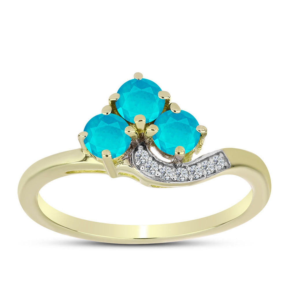 Anillo de Plata Bañada en Oro con Jade Azul y Topacio Blanco