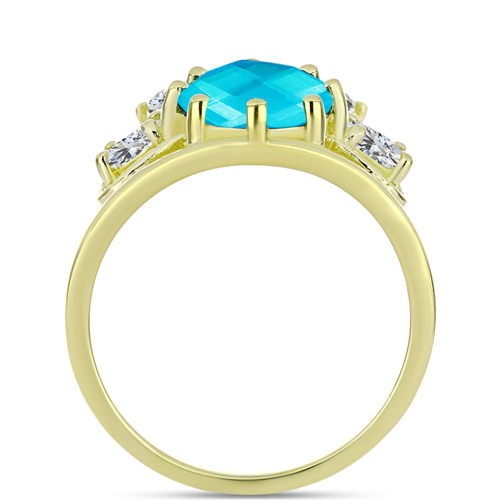 Anillo de Plata Bañada en Oro con Jade Azul y Topacio Blanco 2 