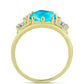 Anillo de Plata Bañada en Oro con Jade Azul y Topacio Blanco