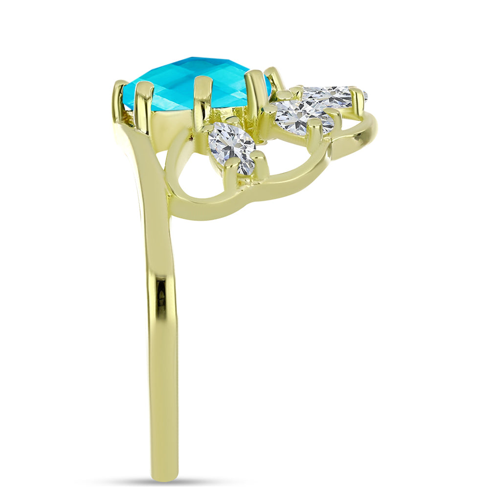 Anillo de Plata Bañada en Oro con Jade Azul y Topacio Blanco 4 