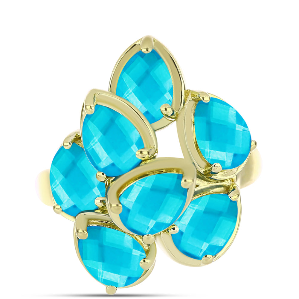 Anillo de Plata Bañada en Oro con Jade Azul 1 