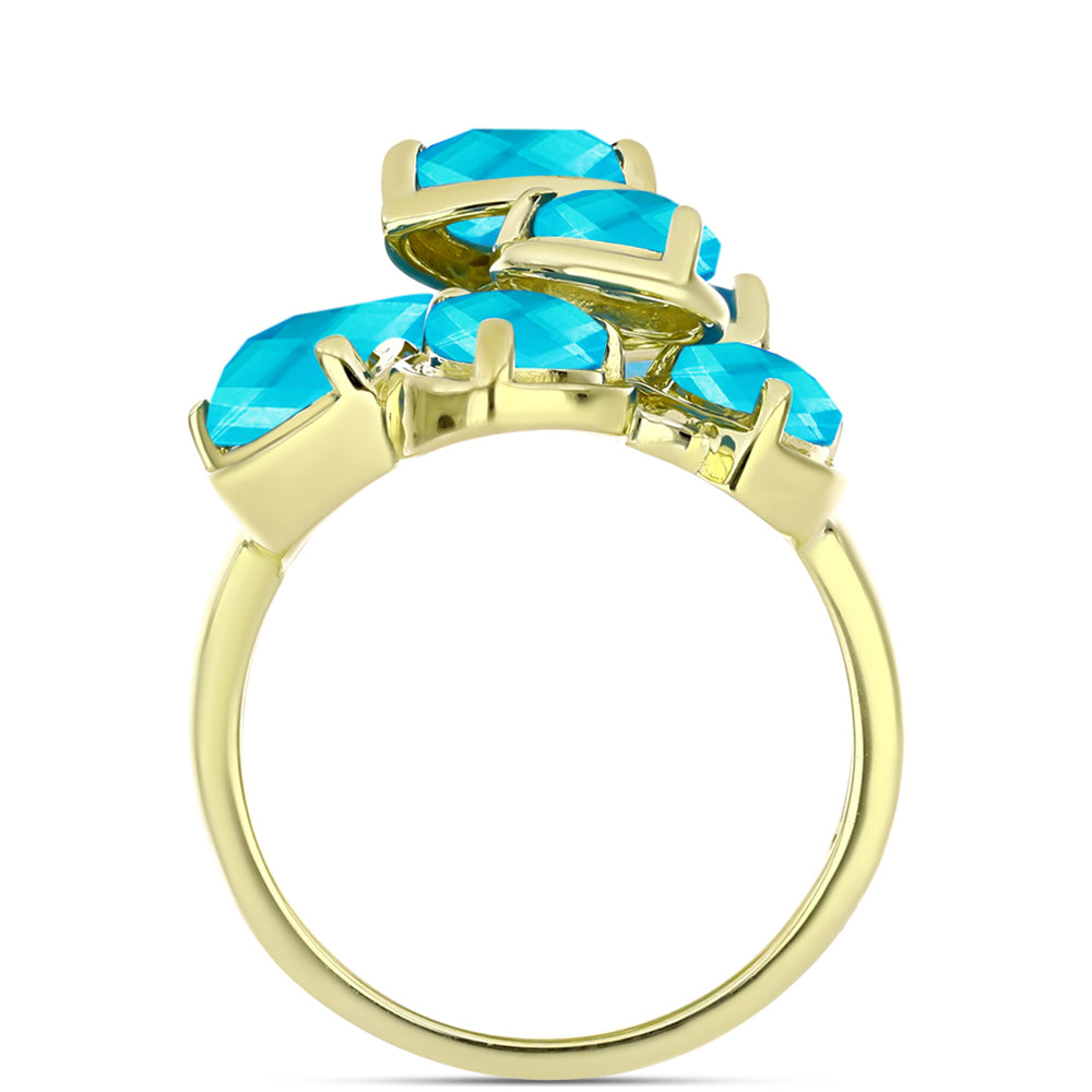 Anillo de Plata Bañada en Oro con Jade Azul 2 