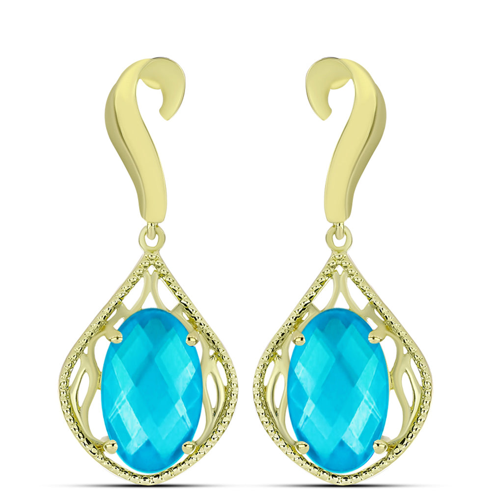 Pendientes de Plata Bañada en Oro con Jade Azul