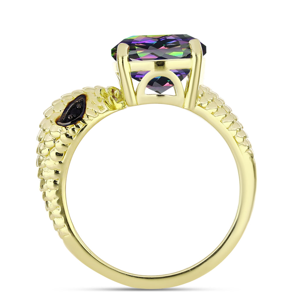 Anillo de Plata Bañada en Oro con Cuarzo Hematita verde místico y Espinela Negra