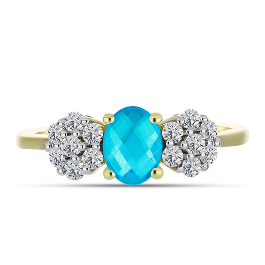 Anillo de Plata Bañada en Oro con Jade Azul y Topacio Blanco