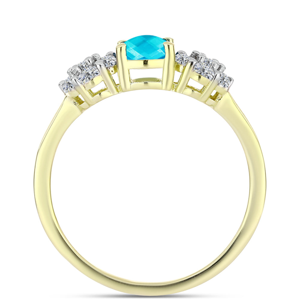 Anillo de Plata Bañada en Oro con Jade Azul y Topacio Blanco 2 