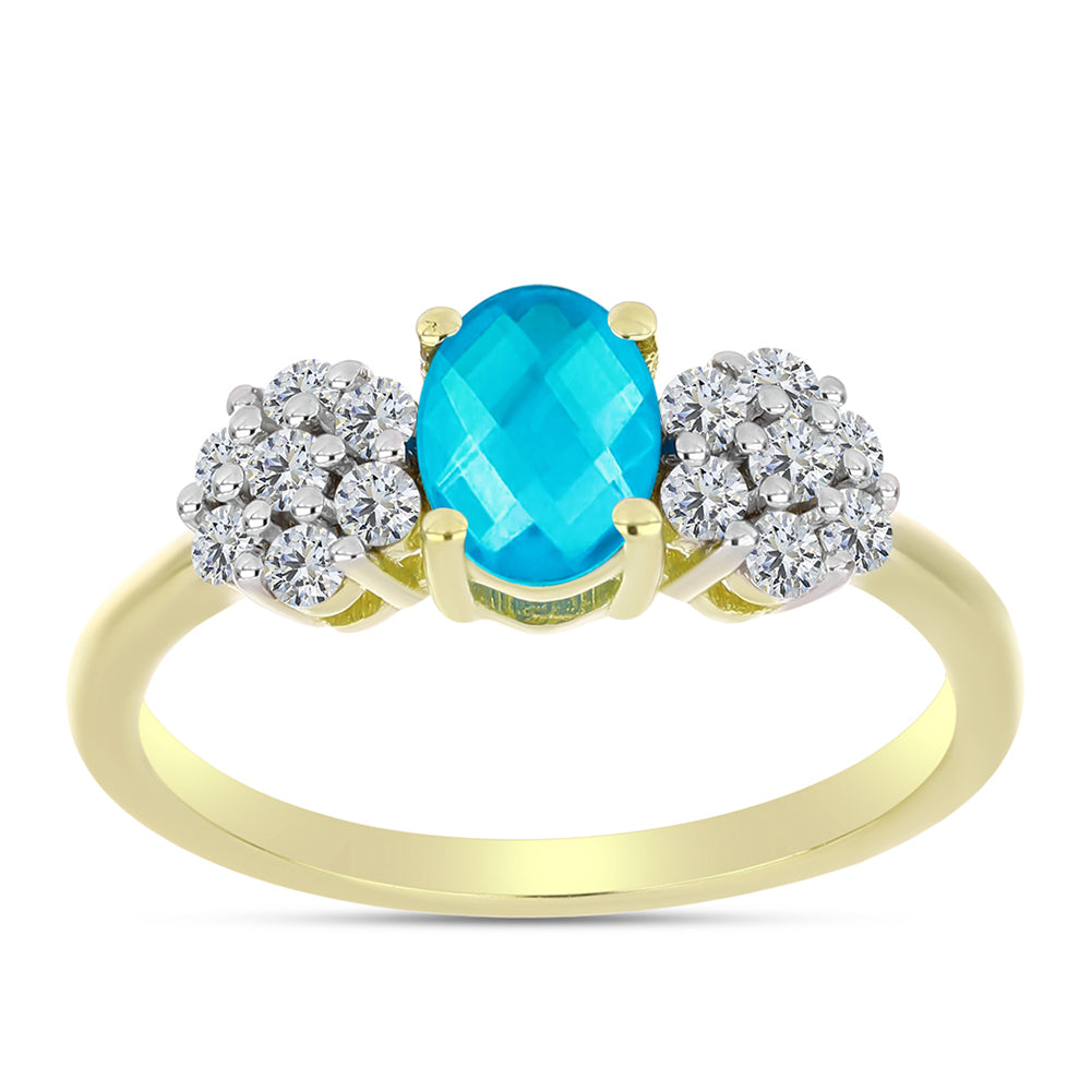 Anillo de Plata Bañada en Oro con Jade Azul y Topacio Blanco