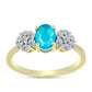 Anillo de Plata Bañada en Oro con Jade Azul y Topacio Blanco