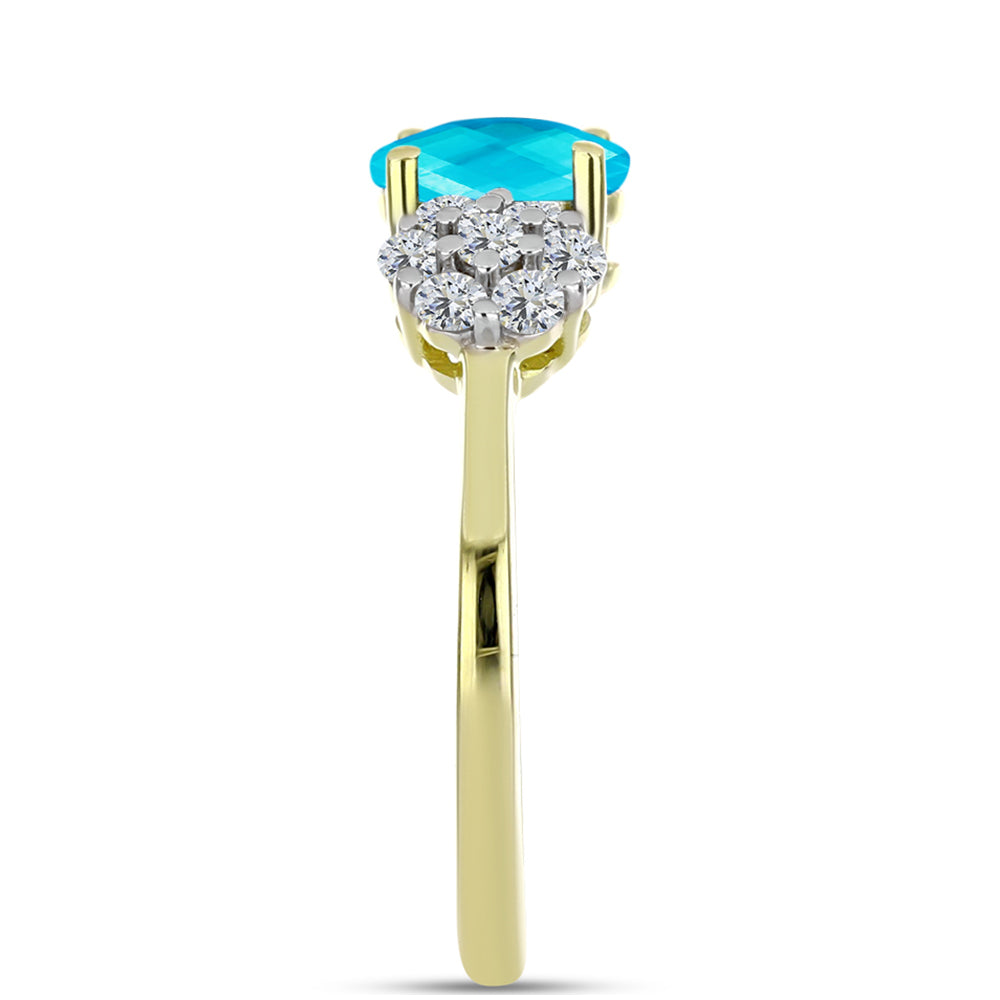 Anillo de Plata Bañada en Oro con Jade Azul y Topacio Blanco 4 