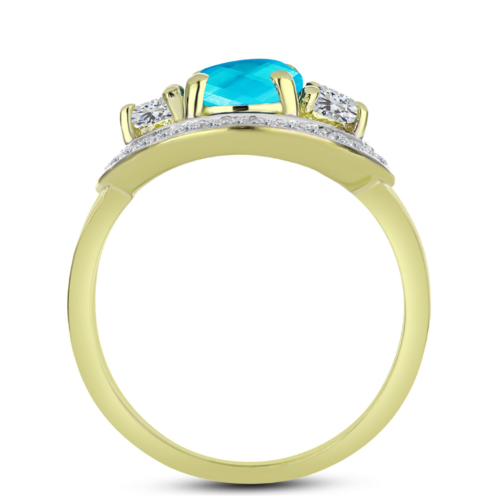 Anillo de Plata Bañada en Oro con Jade Azul y Topacio Blanco 2 