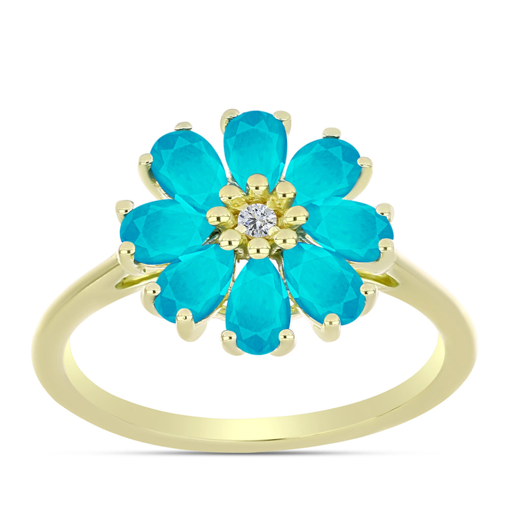 Anillo de Plata Bañada en Oro con Jade Azul y Topacio Blanco 3 