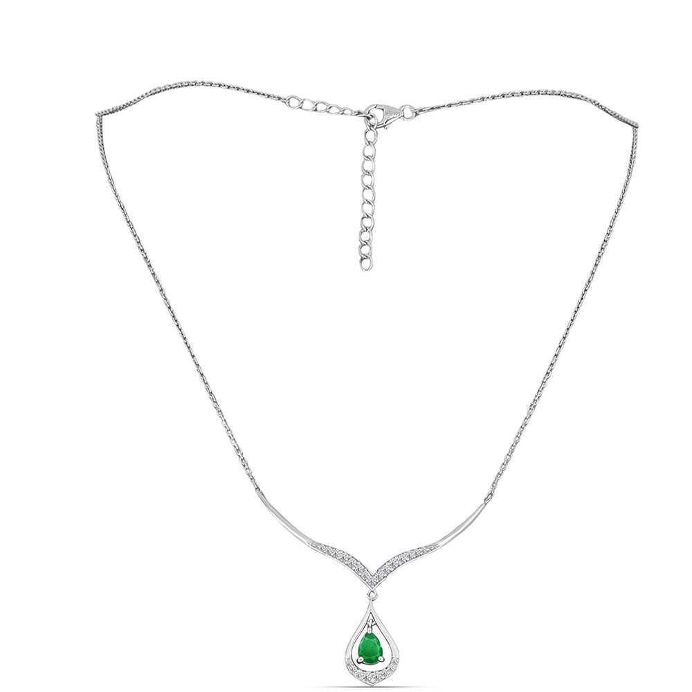 Collar de Plata con Esmeralda de Zambia y Topacio Blanco
