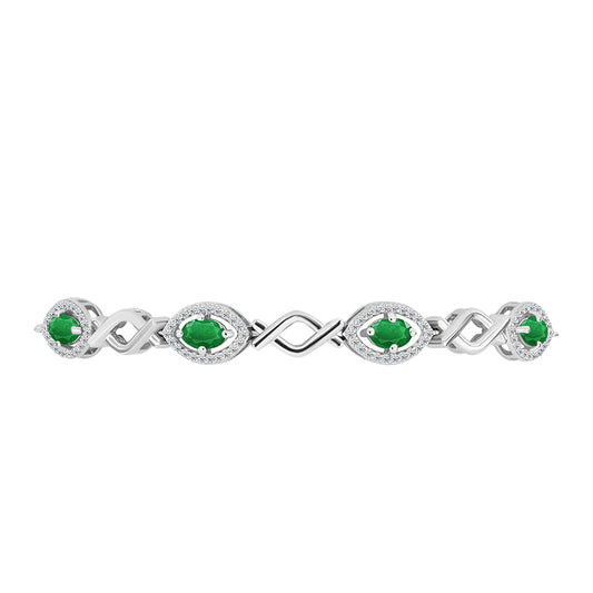 Pulsera de Plata con Esmeralda de Zambia y Topacio Blanco