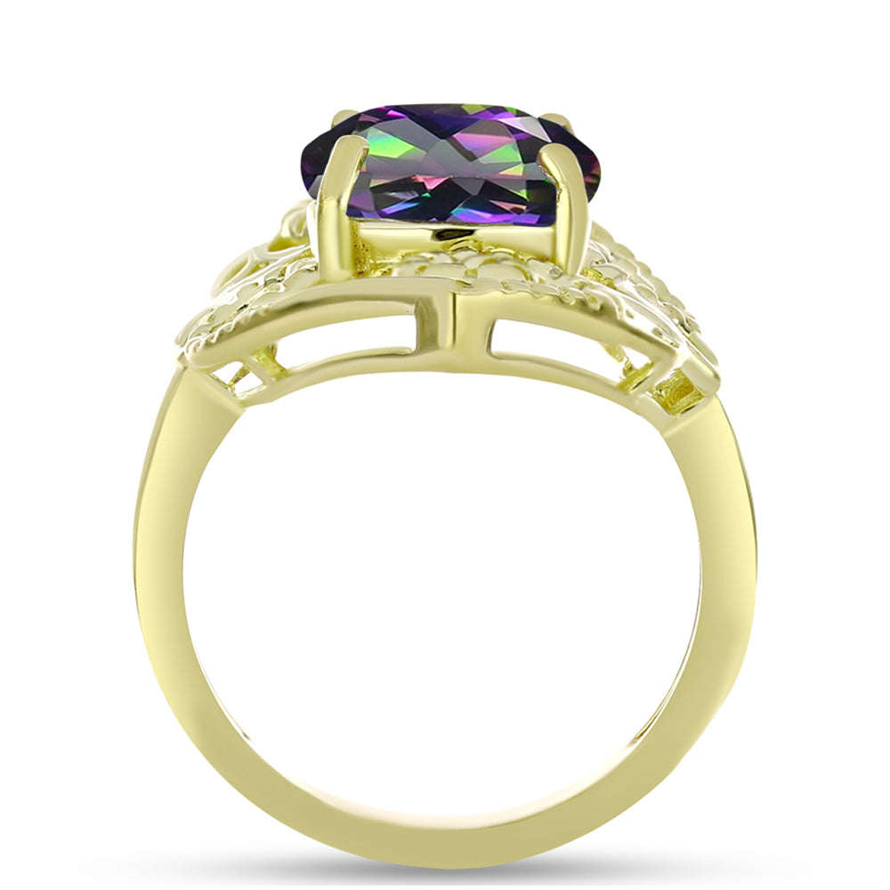 Anillo de Plata Bañada en Oro con Cuarzo Hematita verde místico