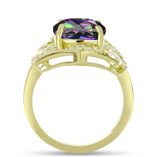Anillo de Plata Bañada en Oro con Cuarzo Hematita verde místico