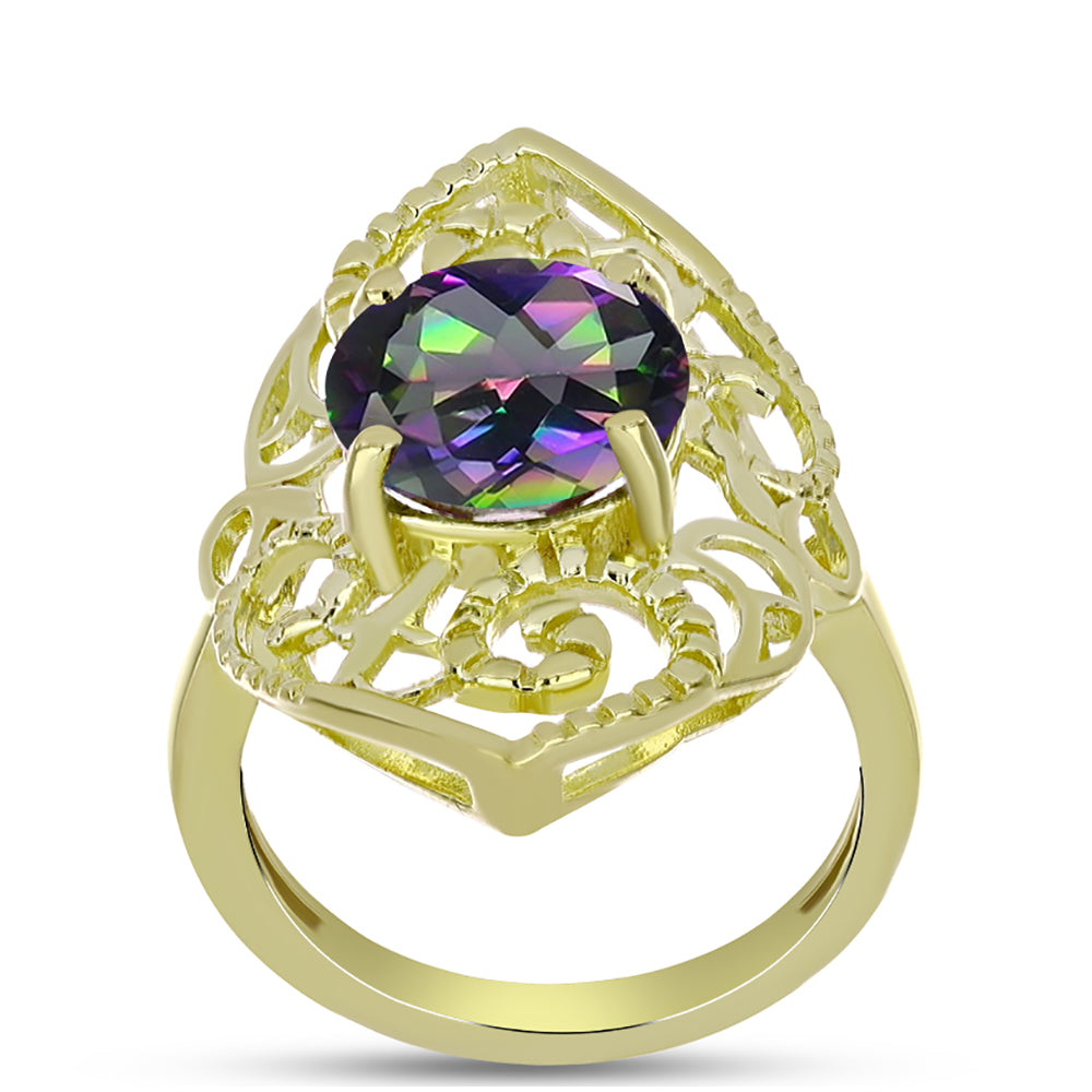 Anillo de Plata Bañada en Oro con Cuarzo Hematita verde místico 3 