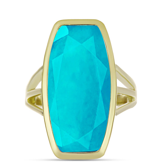 Anillo de Plata Bañada en Oro con Jade Azul