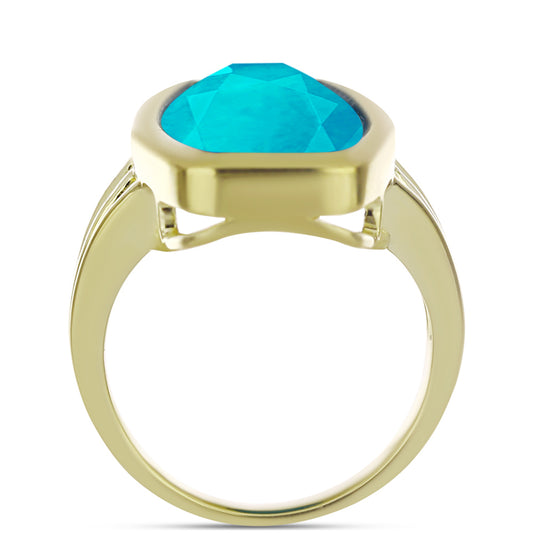 Anillo de Plata Bañada en Oro con Jade Azul