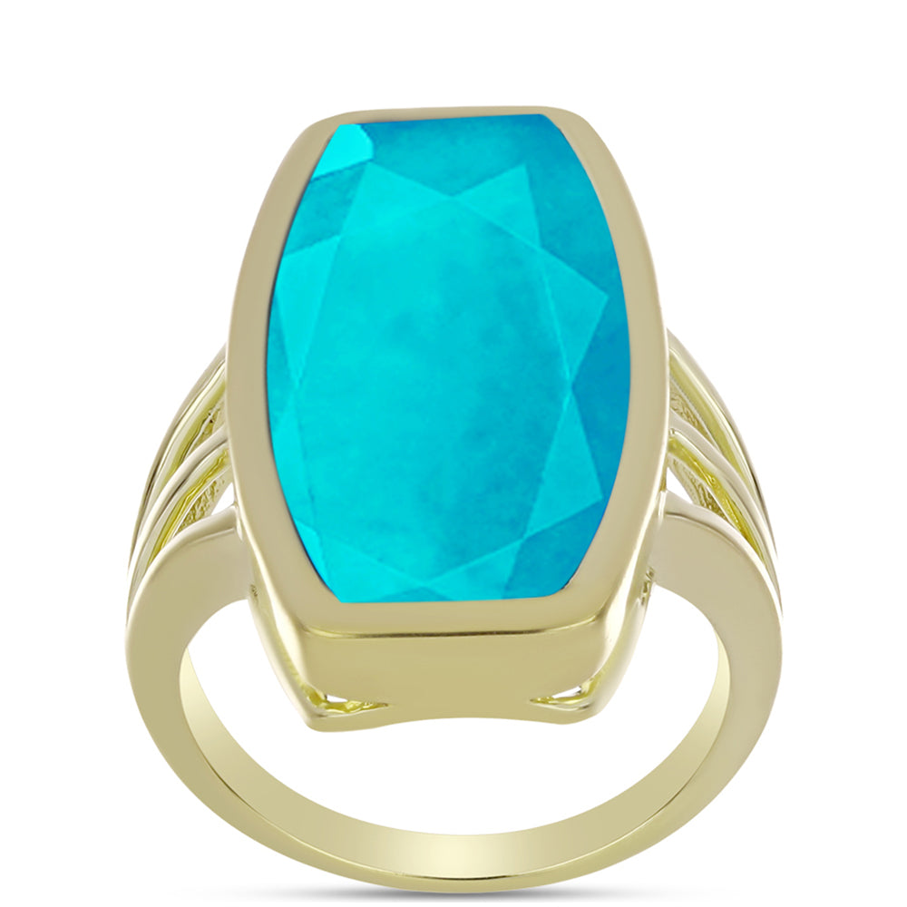 Anillo de Plata Bañada en Oro con Jade Azul 3 
