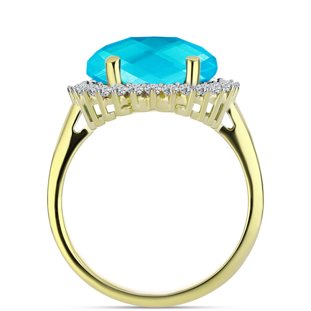 Anillo de Plata Bañada en Oro con Jade Azul y Topacio Blanco