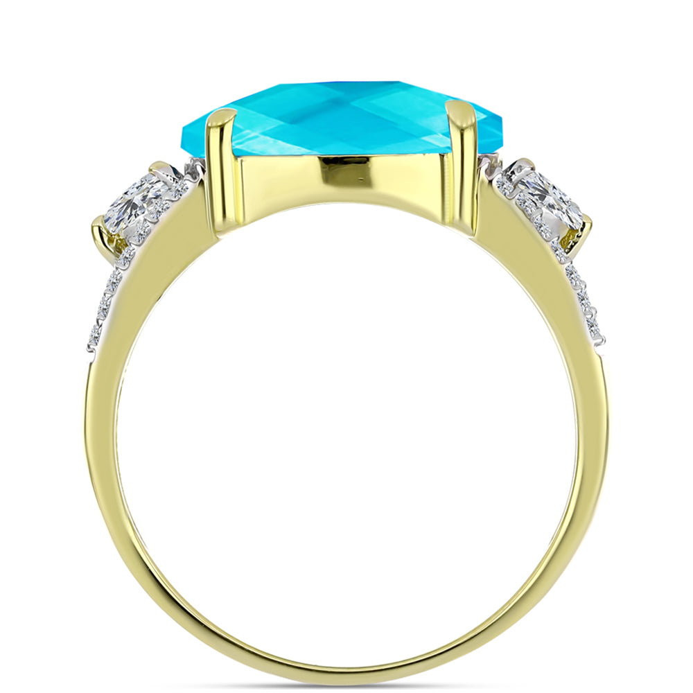 Anillo de Plata Bañada en Oro con Jade Azul y Topacio Blanco