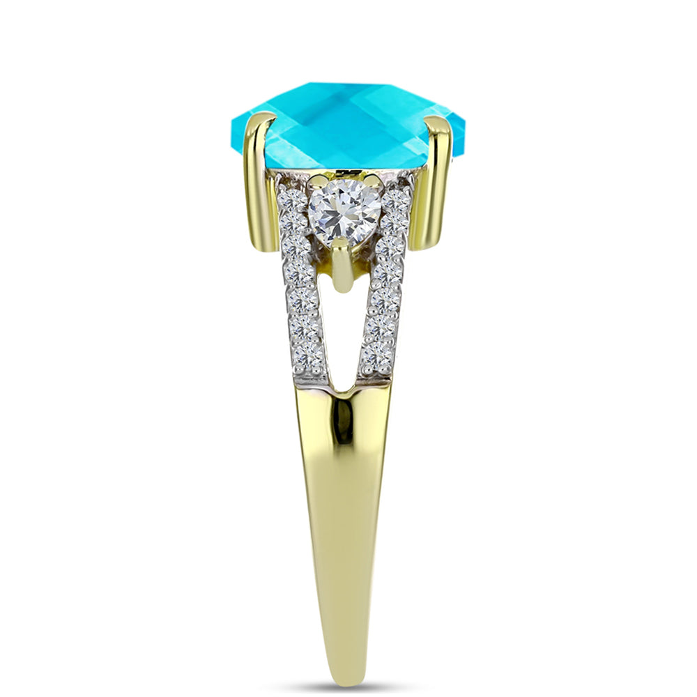 Anillo de Plata Bañada en Oro con Jade Azul y Topacio Blanco