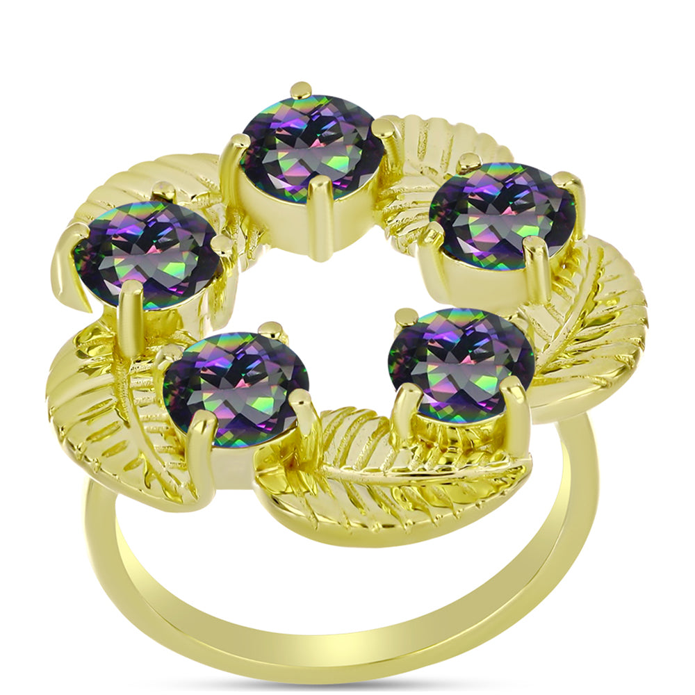 Anillo de Plata Bañada en Oro con Cuarzo Hematita verde místico 3 