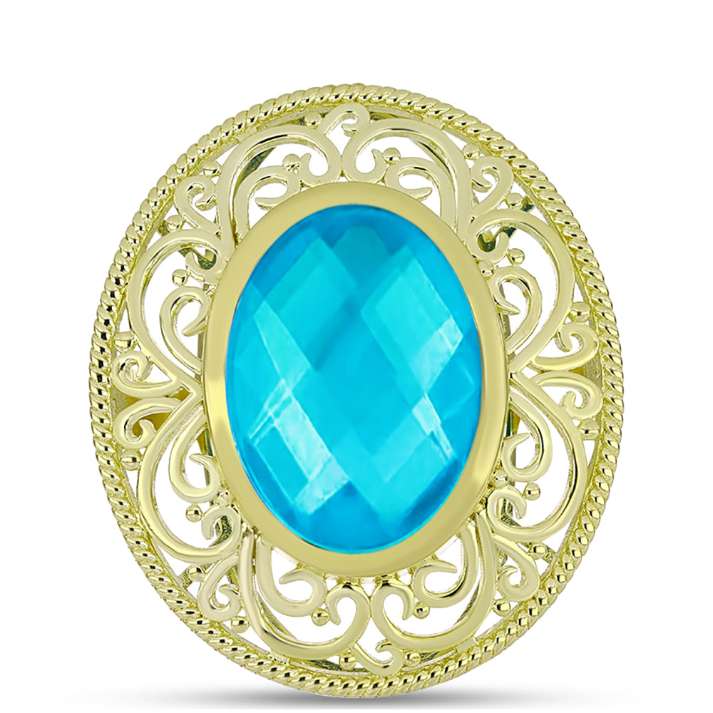 Anillo de Plata Bañada en Oro con Jade Azul