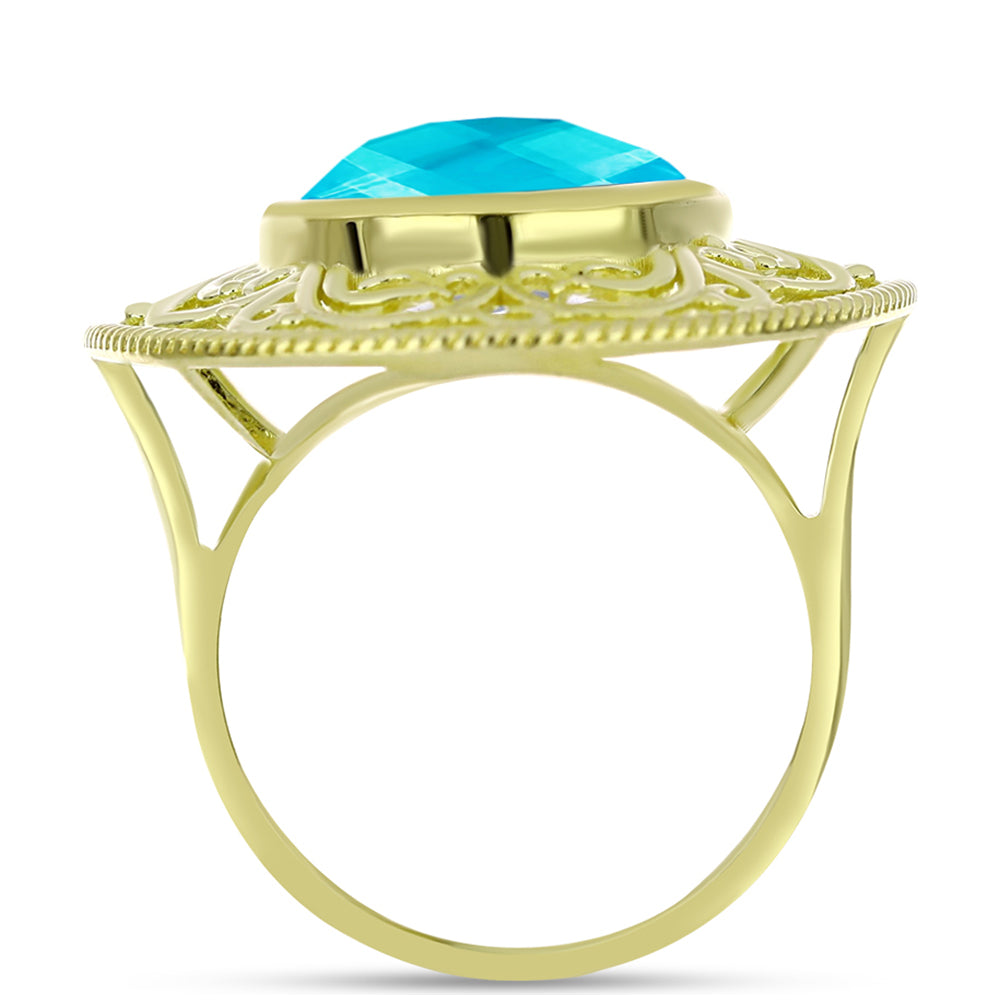 Anillo de Plata Bañada en Oro con Jade Azul 2 