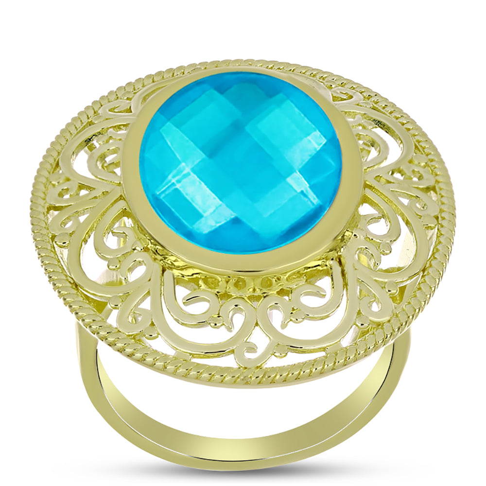 Anillo de Plata Bañada en Oro con Jade Azul 3 