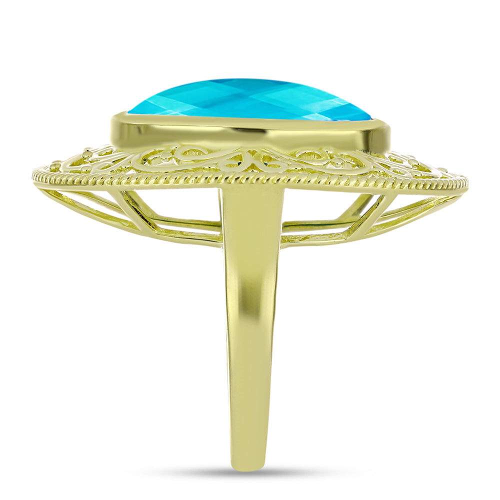 Anillo de Plata Bañada en Oro con Jade Azul 4 