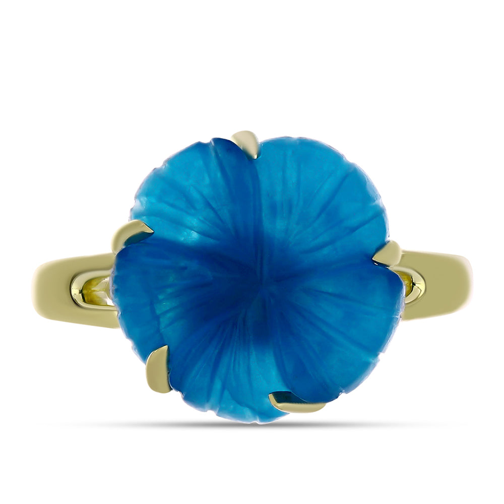 Anillo de Plata Bañada en Oro con Jade Azul 8 