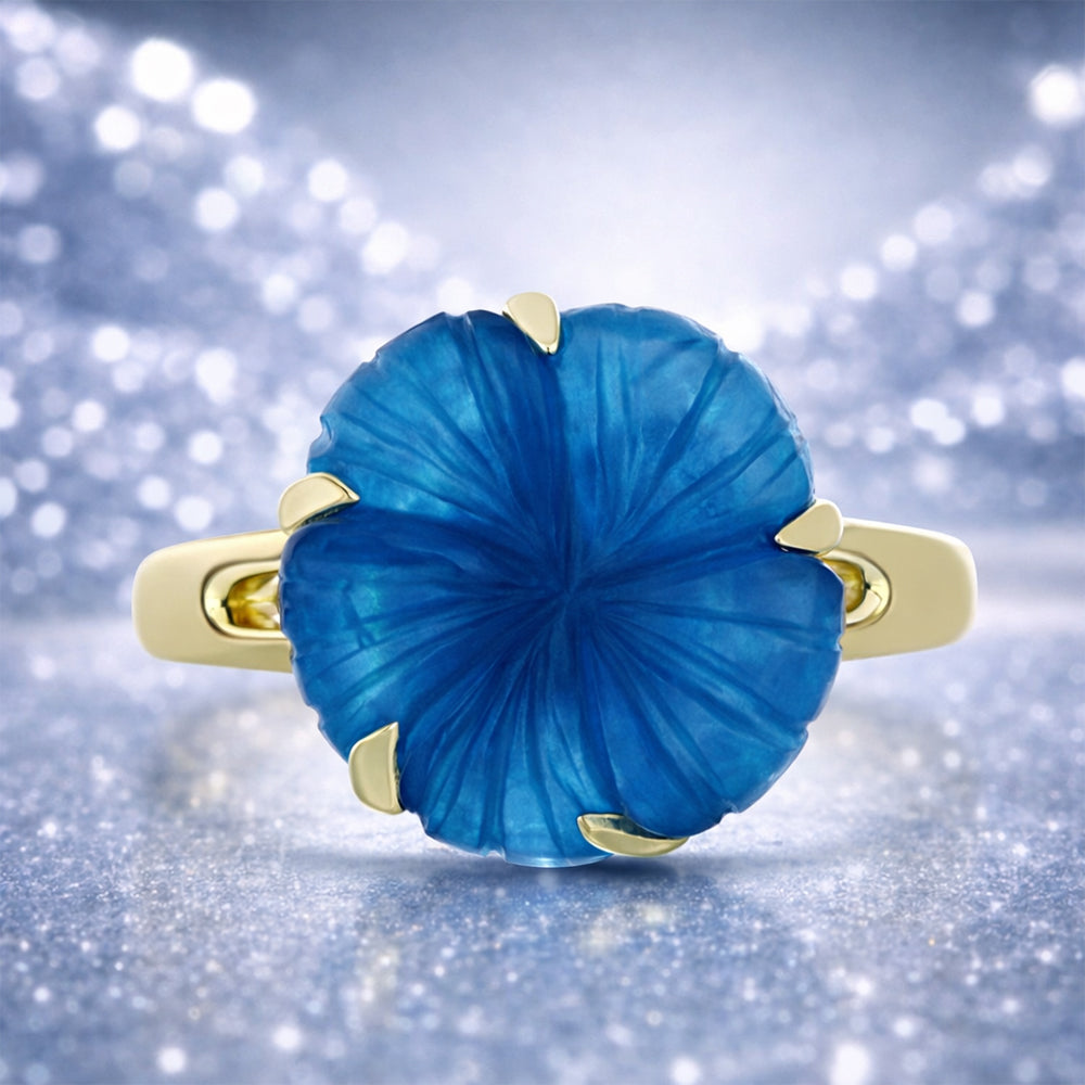 Anillo de Plata Bañada en Oro con Jade Azul