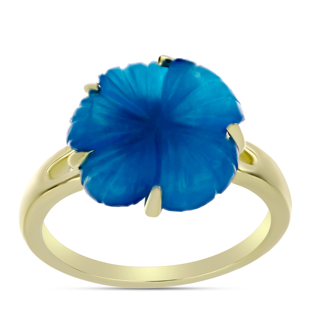 Anillo de Plata Bañada en Oro con Jade Azul 10 