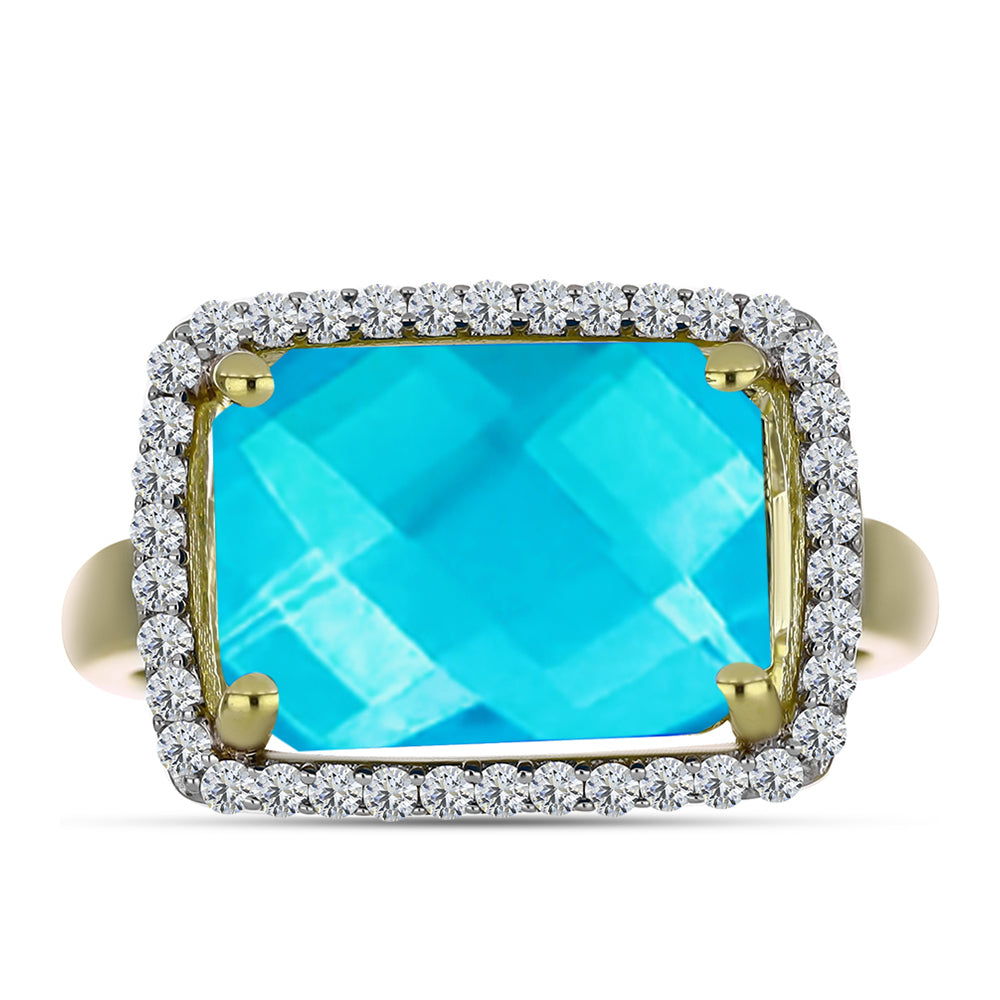 Anillo de Plata Bañada en Oro con Jade Azul y Topacio Blanco
