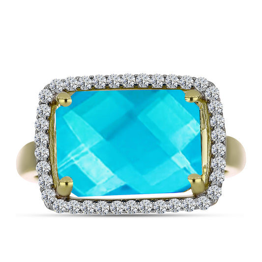 Anillo de Plata Bañada en Oro con Jade Azul y Topacio Blanco