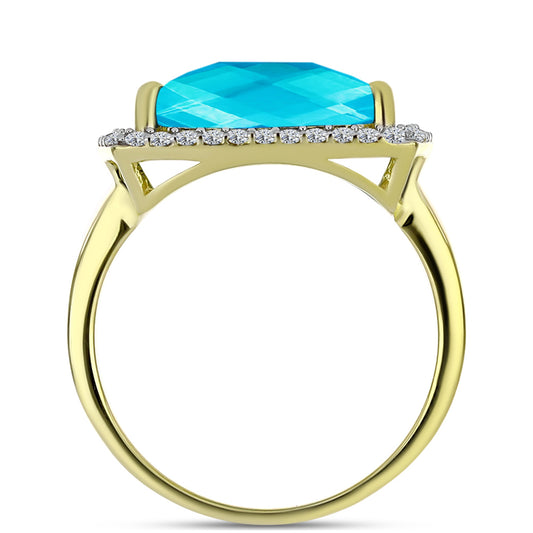 Anillo de Plata Bañada en Oro con Jade Azul y Topacio Blanco