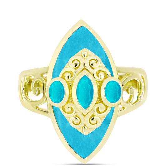 Anillo de Plata Bañada en Oro con Jade Azul