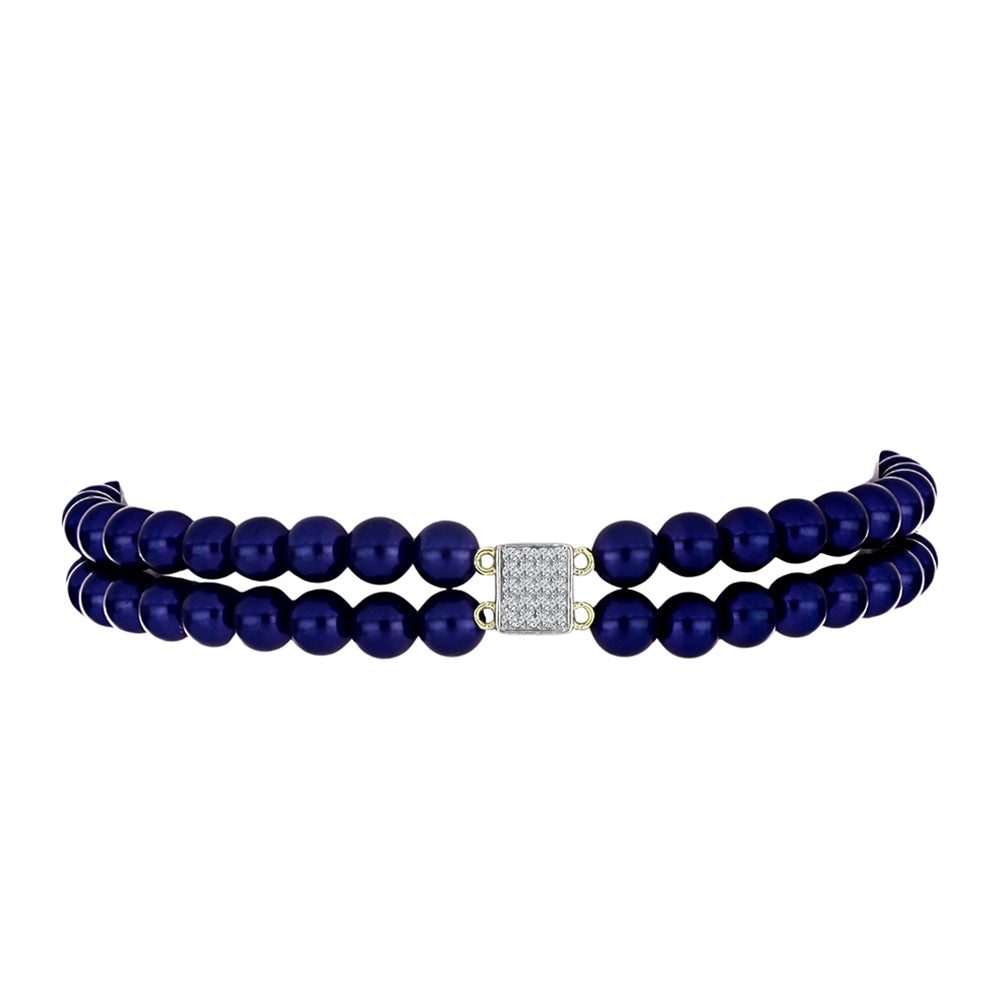 Pulsera de Plata Bañada en Oro con Perla Negra de Agua dulce y Topacio Blanco 2 