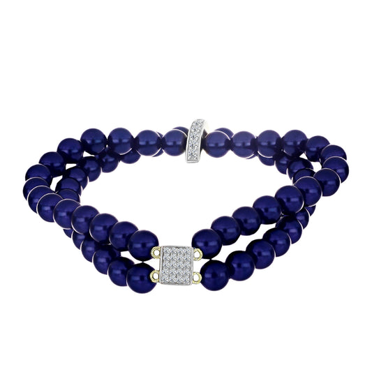 Pulsera de Plata Bañada en Oro con Perla Negra de Agua dulce y Topacio Blanco