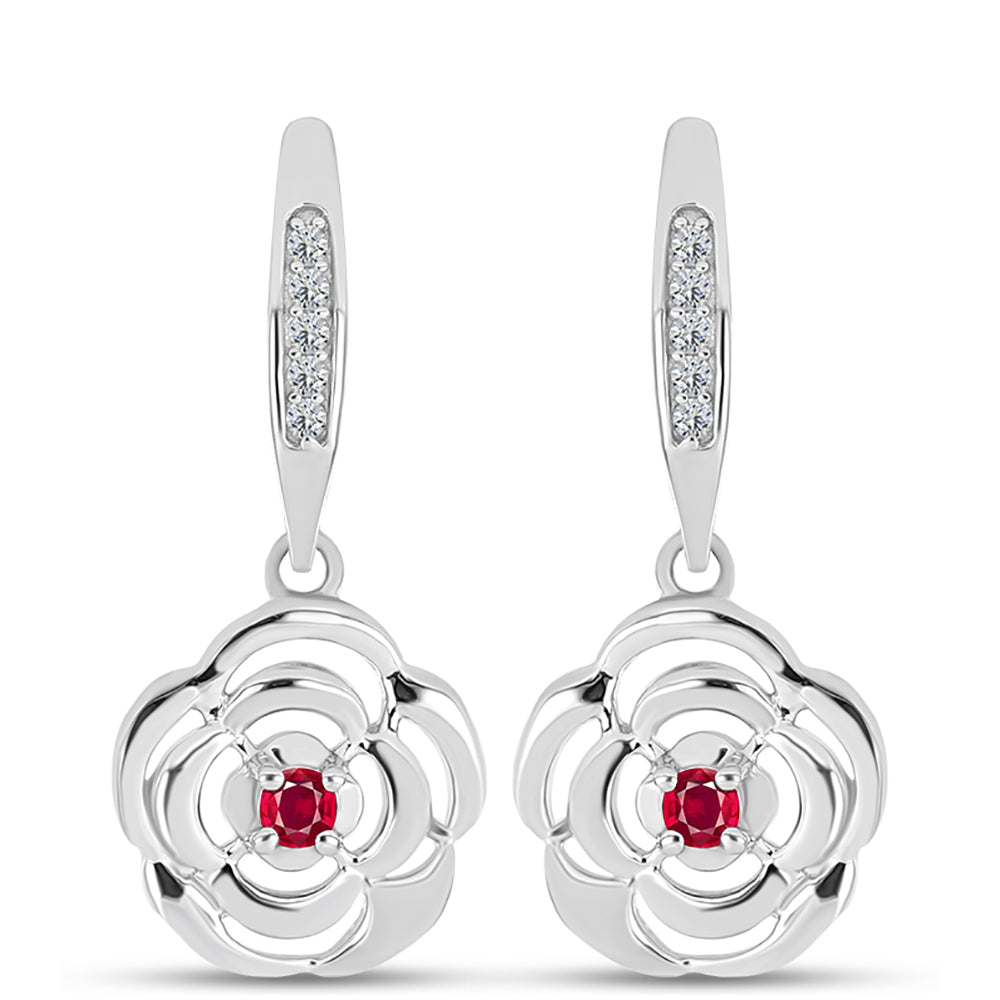 Pendientes de Plata con Rubí de Madagascar y Topacio Blanco