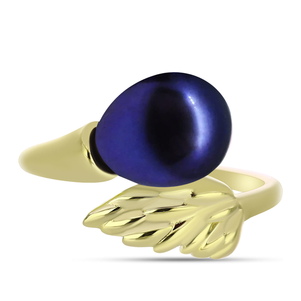 Anillo de Plata Bañada en Oro con Perla Negra de Agua dulce 1 