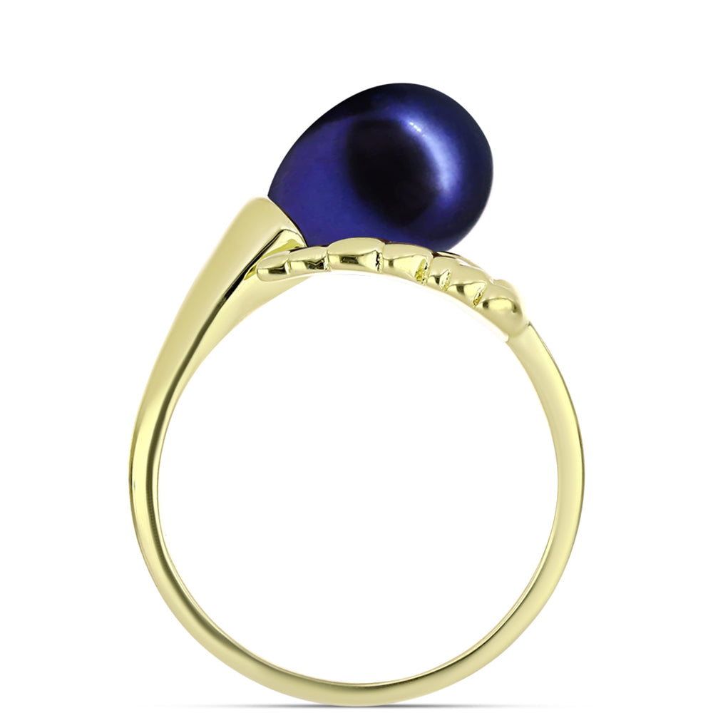 Anillo de Plata Bañada en Oro con Perla Negra de Agua dulce 2 