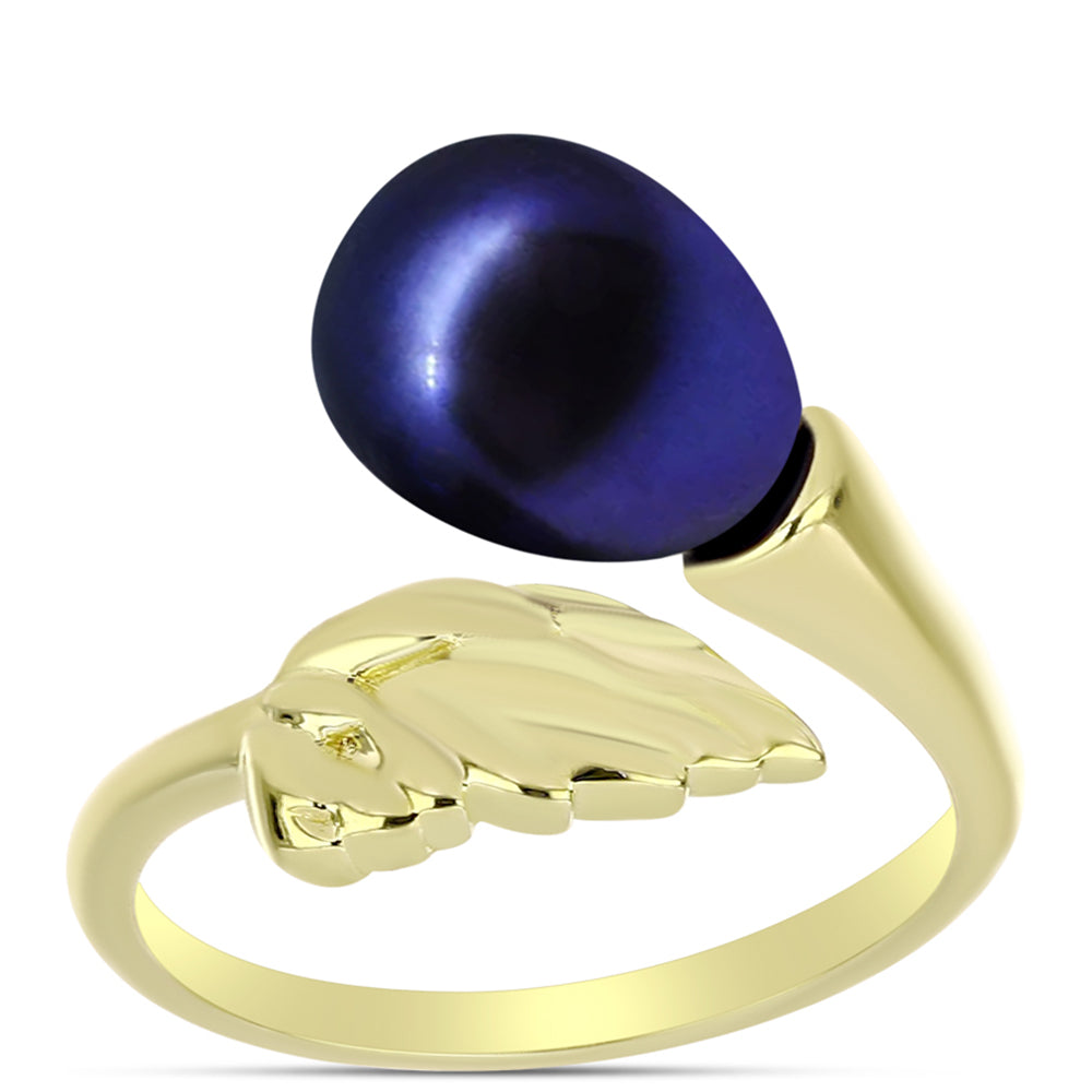 Anillo de Plata Bañada en Oro con Perla Negra de Agua dulce 3 