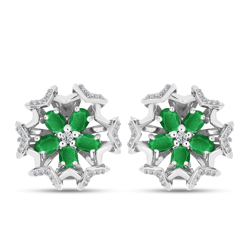 Pendientes de Plata con Esmeralda de Zambia y Topacio Blanco